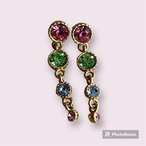 Pink, Green, Blue & Gold Statement 1.75” Dangle Earrings